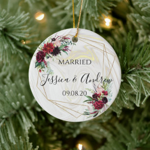 Newlywed Marble Ceramic Ornament
