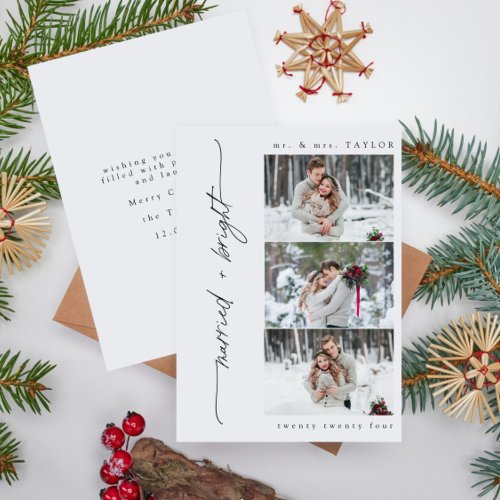 Newlywed Married and Bright First Christmas Photo  Holiday Card