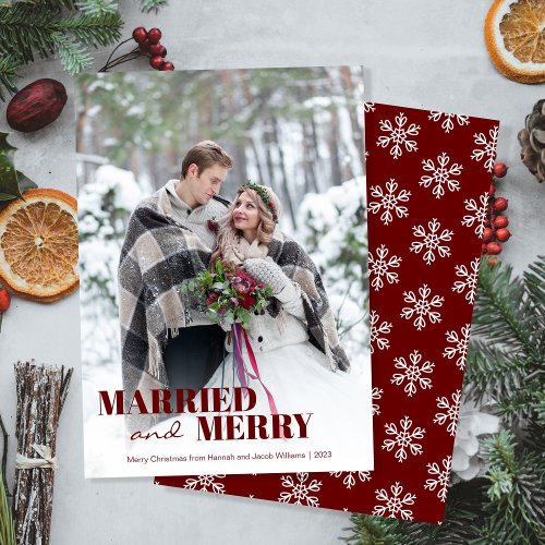 Newlywed Married and Merry Christmas Holiday Card