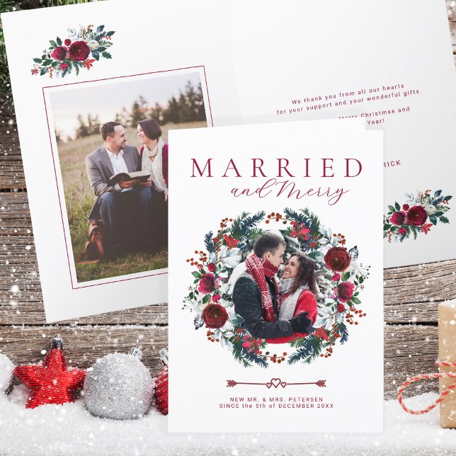 Newlywed Married and Merry photo Christmas Holiday Card (Creator Uploaded)