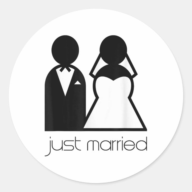 Newlywed, Matching Bride And Groom Just Married .  Classic Round Sticker (Front)