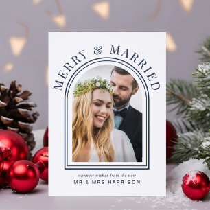 Newlywed Merry Married Arch Christmas Holiday Letterpress Photo Cards