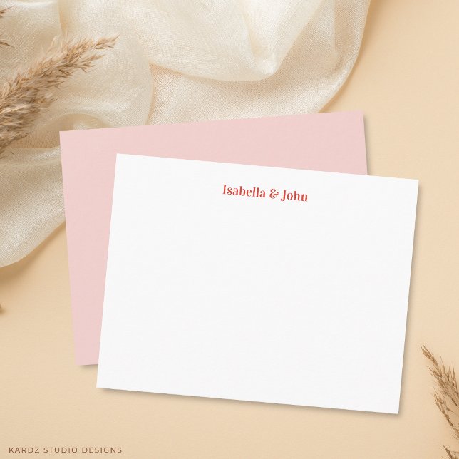 Newlywed Modern Minimalist Couple Note Card (Card shown in 4.25 x 5.5 inches. Choose size, paper, and corner style.)
