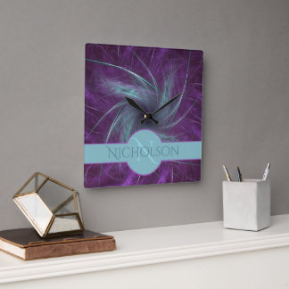 Newlywed Monogram Custom Name Abstract Spiral Square Wall Clock