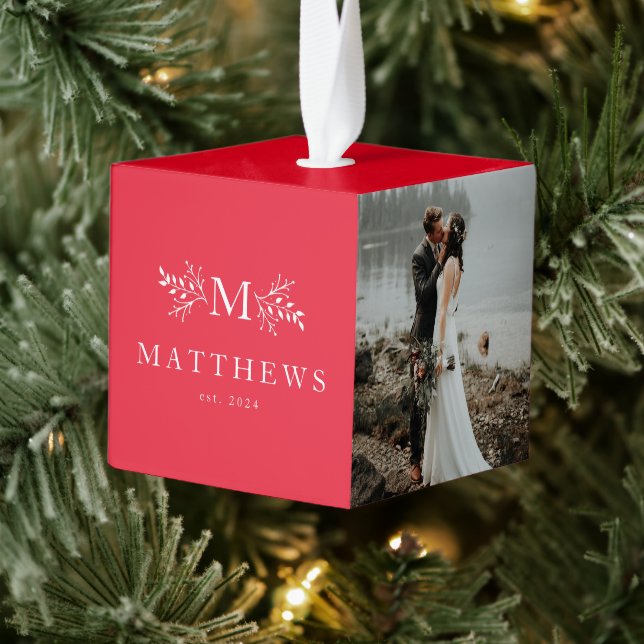 Newlywed monogram first Christmas photo ornament (Tree)