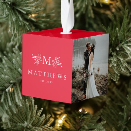 Newlywed monogram first Christmas photo ornament