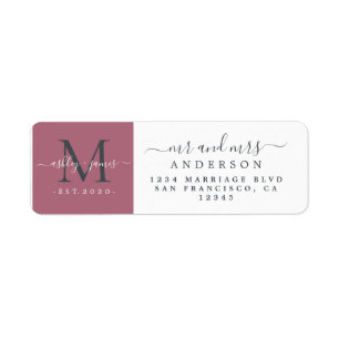 Newlywed Monogram Mr Mrs Return Address  Label