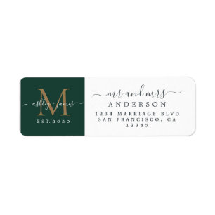 Newlywed Monogram Mr Mrs Return Address Label