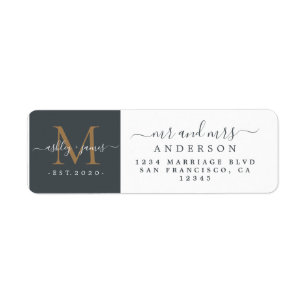 Newlywed Monogram Mr Mrs Return Address Label