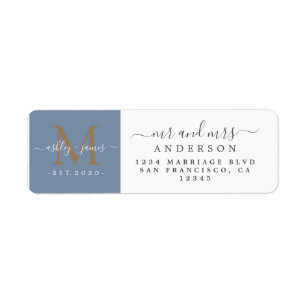 Newlywed Monogram Mr Mrs Return Address Label