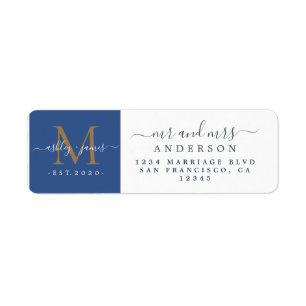 Newlywed Monogram Mr Mrs Return Address Label
