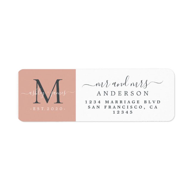 Newlywed Monogram Mr Mrs Return Address  Label (Front)