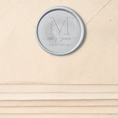 Newlywed Monogram Script Calligraphy Names Silver Wax Seal Sticker