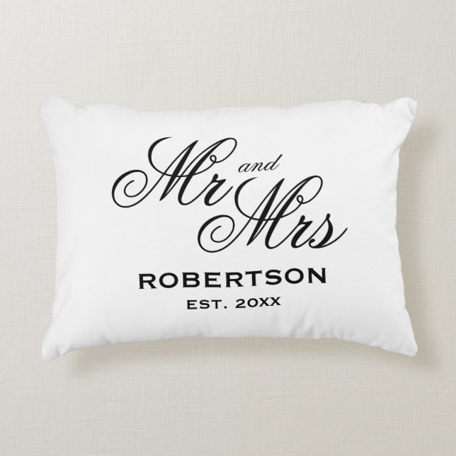 Newlywed Mr and Mrs elegant typography Accent Pillow (Front)