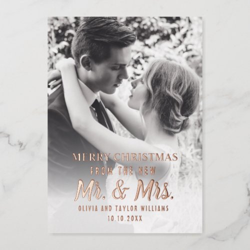 Newlywed Mr And Mrs First Christmas Custom Photo Foil Holiday Card