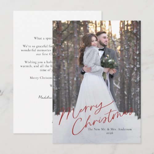 Newlywed Mr and Mrs First Christmas Overlay Photo Holiday Card