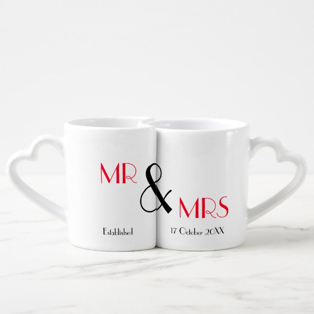 Newlywed Mr and Mrs Personalized Coffee Mug Set (Back Nesting)