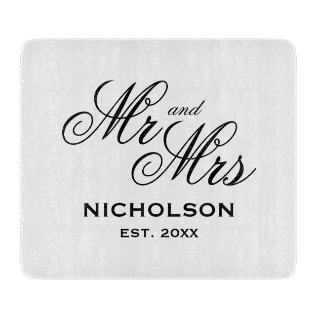 Newlywed Mr and Mrs personalized wedding gift Cutting Board (Front)