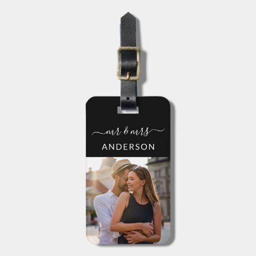 Newlywed Mr and Mrs Script and Photo for Honeymoon Luggage Tag