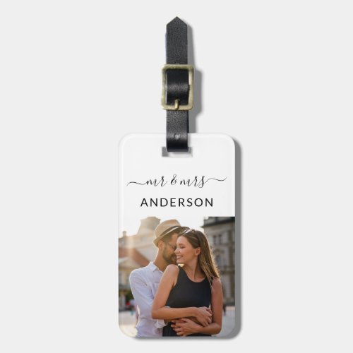 Newlywed Mr and Mrs Script and Photo for Honeymoon Luggage Tag