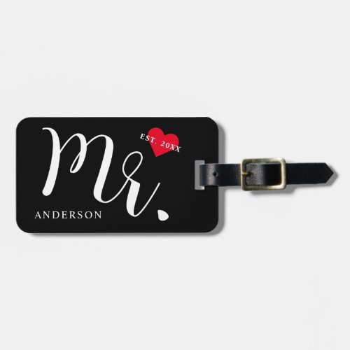 Newlywed Mr Black And White Luggage Tag