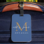 Newlywed Mr Mrs Gold Monogram Names Classic Blue Luggage Tag at Zazzle