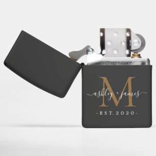 Newlywed Mr Mrs Gold Monogram Names Year Est  Zippo Lighter