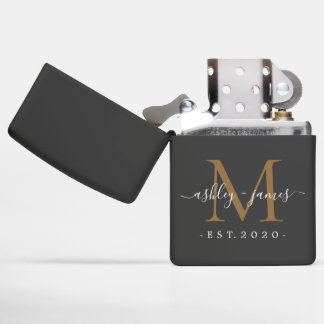 Newlywed Mr Mrs Gold Monogram Names Year Est Zippo Lighter