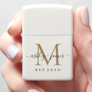 Newlywed Mr Mrs Gold Monogram Names Year Est Zippo Lighter
