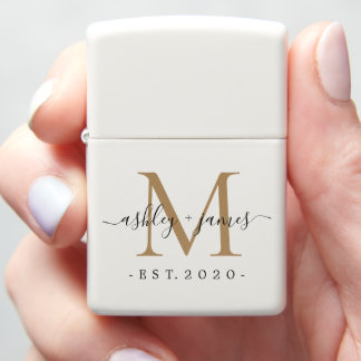 Newlywed Mr Mrs Gold Monogram Names Year Est Zippo Lighter