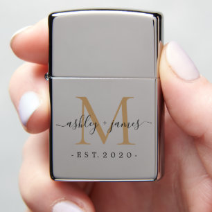 Newlywed Mr Mrs Gold Monogram Names Year Est Zippo Lighter