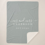 Newlywed Mr Mrs Gray Monogram Year Gray Sherpa Blanket<br><div class="desc">Chic, modern monogrammed sherpa blanket with the text Mr and Mrs in white elegant handwritten script calligraphy on a fresh gray background. Simply add your married name and year established in stylish typography. Perfect luxury gift for the newlywed couple. Exclusively designed for you by Happy Dolphin Studio. If you need...</div>