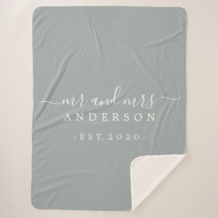 Newlywed Mr Mrs Gray Monogram Year Gray Sherpa Blanket