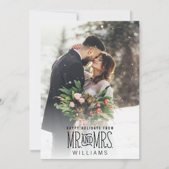 Newlywed Mr. & Mrs. Hand-Lettered Photo Holiday Card (Front)