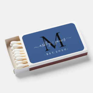 Newlywed Mr Mrs Monogram Names Year Classic Blue Matchboxes