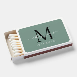 Newlywed Mr Mrs Monogram Names Year Dusty Green Matchboxes