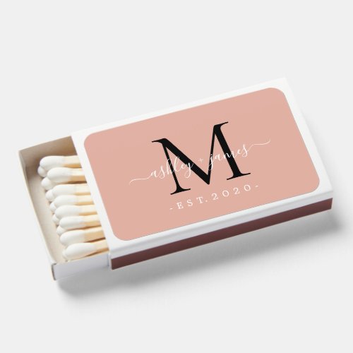 Newlywed Mr Mrs Monogram Names Year  Dusty Pink Matchboxes