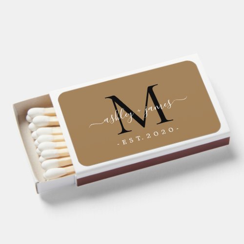 Newlywed Mr Mrs Monogram Names Year Gold Black Matchboxes