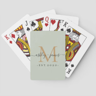Newlywed Mr Mrs Monogram Names Year Gold Green Poker Cards