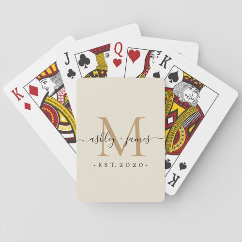 Newlywed Mr Mrs Monogram Names Year Gold Ivory Playing Cards