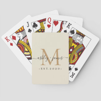 Newlywed Mr Mrs Monogram Names Year Gold Ivory Poker Cards
