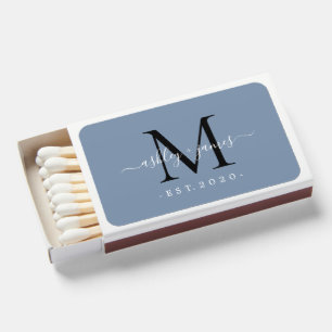 Newlywed Mr Mrs Monogram Names Year Vintage Blue Matchboxes