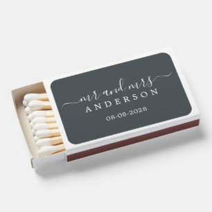 Newlywed Mr Mrs Monogram Wedding Date Off-Black Matchboxes