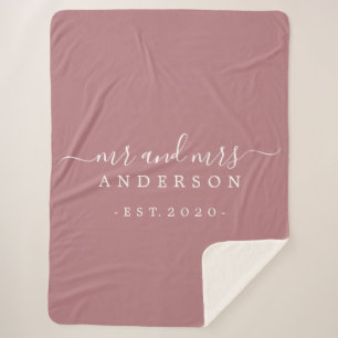 Newlywed Mr Mrs Monogram Year Classic Dusty Rose Sherpa Blanket