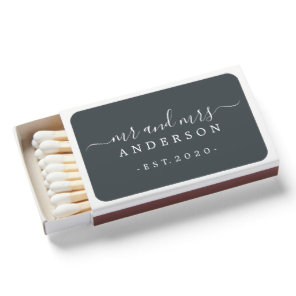 Newlywed Mr Mrs Monogram Year Established Black Matchboxes