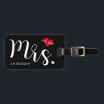 Newlywed Mrs. Black And White Luggage Tag<br><div class="desc">Modern elegant and trendy luggage tag for new MRS. Design features calligraphy script ''MRS'' in white color on black background followed by the new last name. Perfect gift for newlywed. Personalize with your contact details and year of the wedding.  Matching MR. tag available.</div>