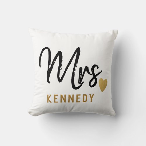 Newlywed MrsBride Black White Gold Wedding Throw Pillow