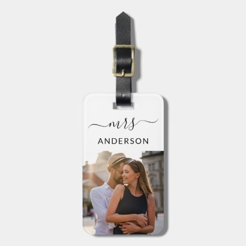 Newlywed Mrs with Script and Photo for Honeymoon Luggage Tag