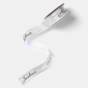 Newlywed Names with Birch Tree Texture Satin Ribbon