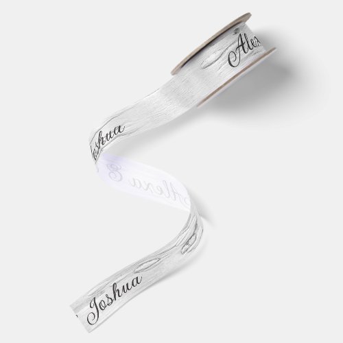 Newlywed Names with Birch Tree Texture Satin Ribbon
